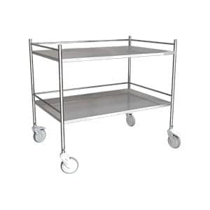 Stainless steel hospital instrument trolley with two partition with three side railings at the sides manufactured by inspace