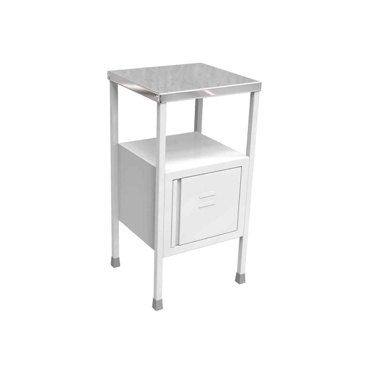 Single side covered White colour hospital bedside table with SS Tray on the top