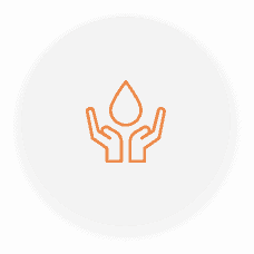 Orange Colour Two hand icon with a water drop in the middle displayed in the middle of white circle